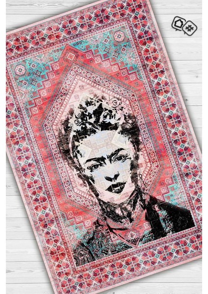 Kahlo Dokuma Tabanlı Yıkanabilir Kaymaz Sanat Sever Halısı