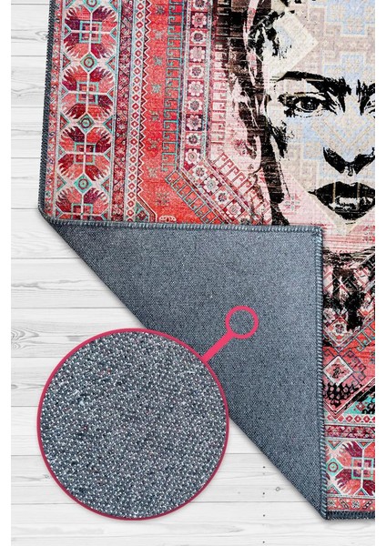 Kahlo Dokuma Tabanlı Yıkanabilir Kaymaz Sanat Sever Halısı