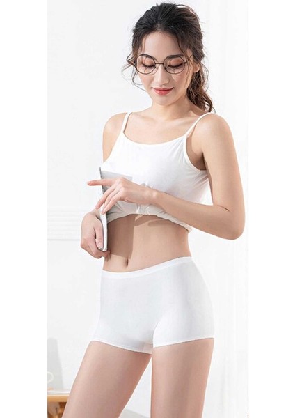 Kadın Dikişsiz Görünmez Iz Yapmaz Mini Şort Boxer Beyaz