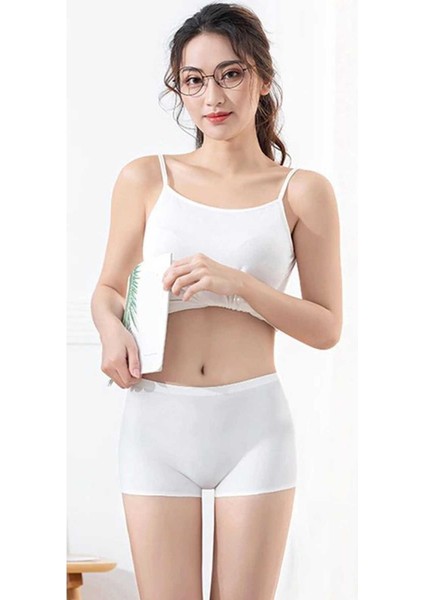 Kadın Dikişsiz Görünmez Iz Yapmaz Mini Şort Boxer Beyaz