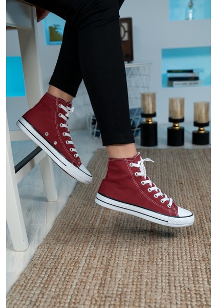 Kadın Erkek Bilekli Sneaker Bordo