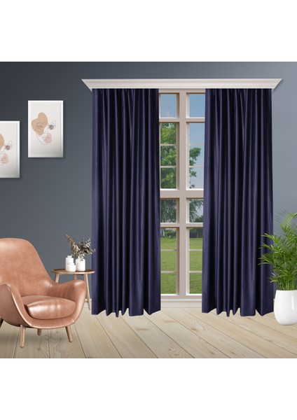 Lacivert Black Out Karartma Projeksiyon Yatak Odası Pilesiz Tek Kanat Perde indirimleri