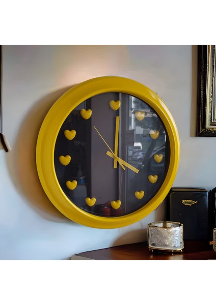 Kalpli 3D Sarı Siyah Ofis Salon Mutfak Duvar Saati 35 cm G8