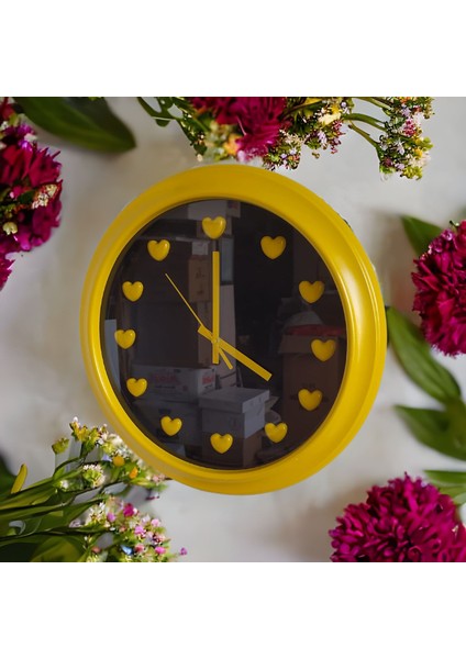 Kalpli 3D Sarı Siyah Ofis Salon Mutfak Duvar Saati 35 cm G8 modelleri