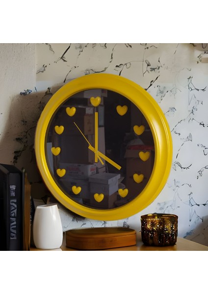 Kalpli 3D Sarı Siyah Ofis Salon Mutfak Duvar Saati 35 cm G8 indirimleri
