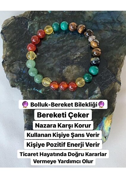 Doğal Taş Bolluk Bereket Bilekliği ( Kaplangözü - Malahit - Sitrin - Akil - Aventurin )