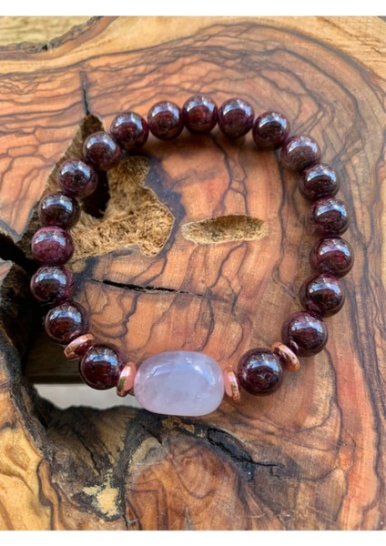 Sertifikalı Lal(Kırmızı Garnet) ve Pembe Kuvars Bileklik