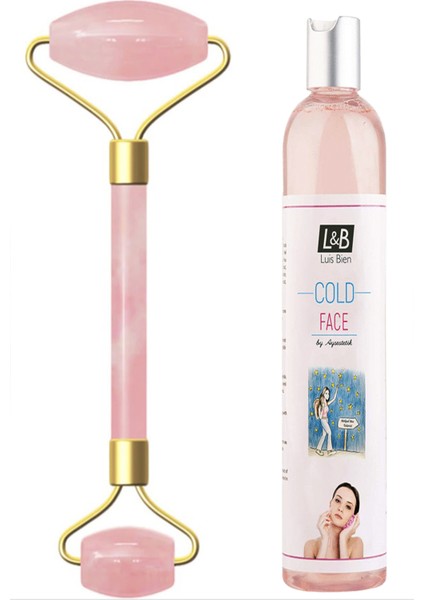 Sertifikalı Doğal Çift Taraflı Pembe Kuvars Taşı Masaj Aleti + 400 ml Luis Bien Cold Face Bitkisel Buz Yöntemi