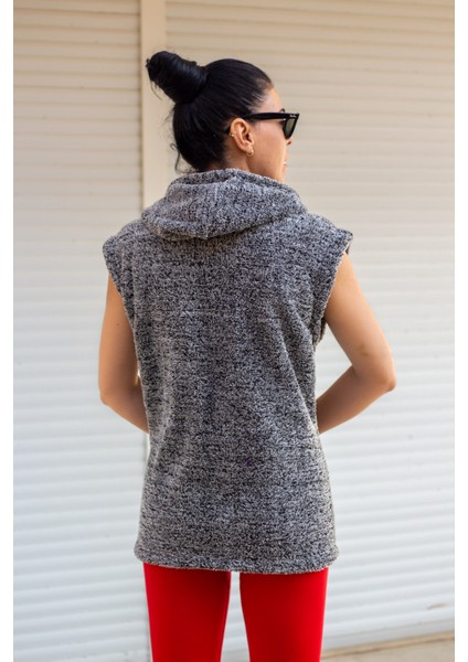 Kadın Gri Peluş Kalın Fermuarlı Kapüşonlu Yelek 23KYLKMY01 indirimleri