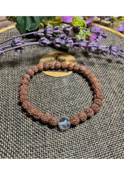 Sertifikalı Rudraksha ( Rudrakşa) Tohumu, Kristal Kuvars Bileklik
