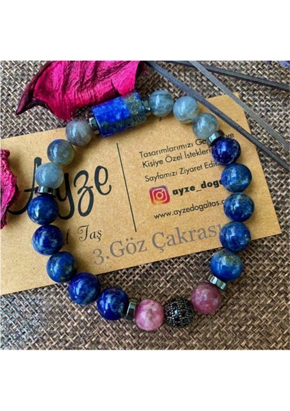 Sertifikalı Lapis Lazuli , Lepidolit ve Labradorit Bileklik