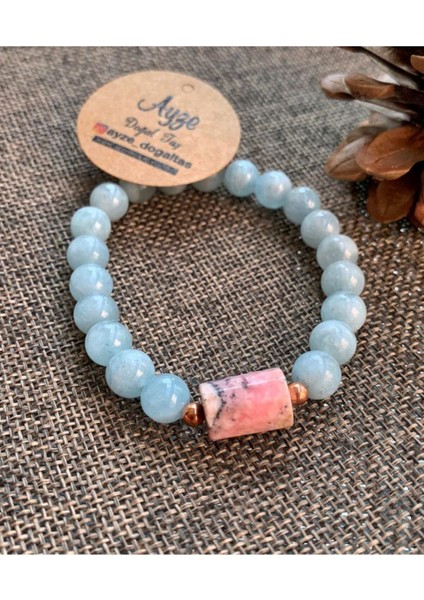 Sertifikalı Aquamarine ve Rodonit Bileklik
