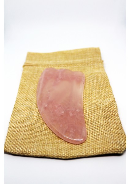 Sertifikalı Pembe Kuvars Taşı Gua Sha Yüz Bakımı Kaz Ayağı (Kesesinde)