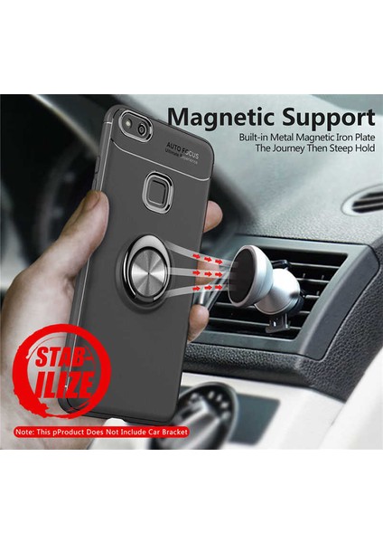 Huawei P10 Lite Kılıf Autofocus Yüzüklü Manyetik Standlı Ravel Slikon Kapak