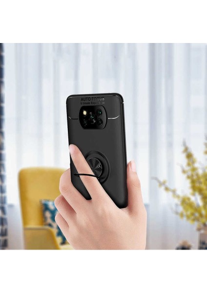 Xiaomi Poco X3 Kılıf Autofocus Yüzüklü Manyetik Standlı Ravel Slikon Kapak