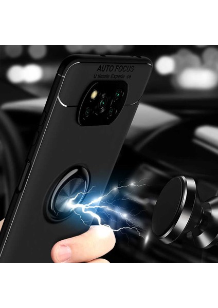 Xiaomi Poco X3 Kılıf Autofocus Yüzüklü Manyetik Standlı Ravel Slikon Kapak
