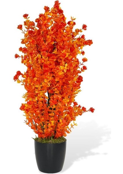 Yapay Çiçek Siyah Saksıda Turuncu Şimşir Ağacı 55CM