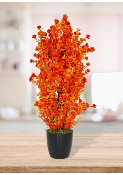Yapay Çiçek Siyah Saksıda Turuncu Şimşir Ağacı 55CM fiyatları