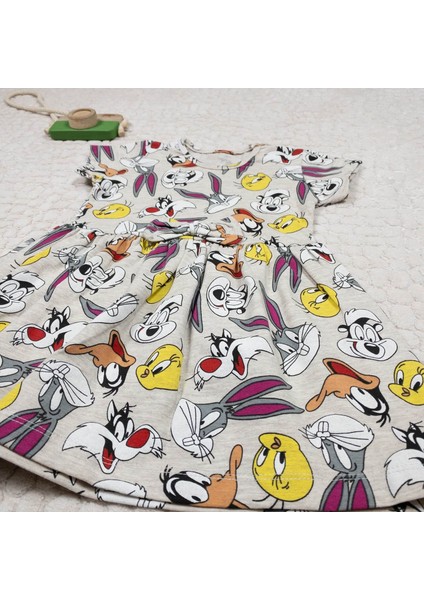 Kız Çocuk Warner Bros Karakterleri Baskılı Pamuklu Elbise fiyatları