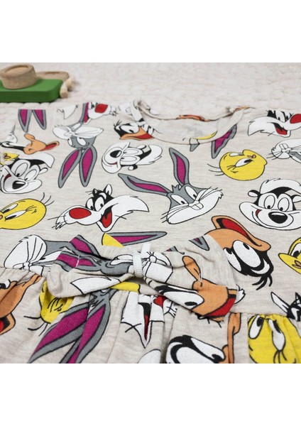 Kız Çocuk Warner Bros Karakterleri Baskılı Pamuklu Elbise modelleri