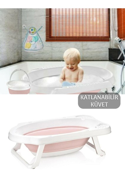 Katlanır Bebek Küveti - Akordiyon Çocuk Banyo Küveti Pembe