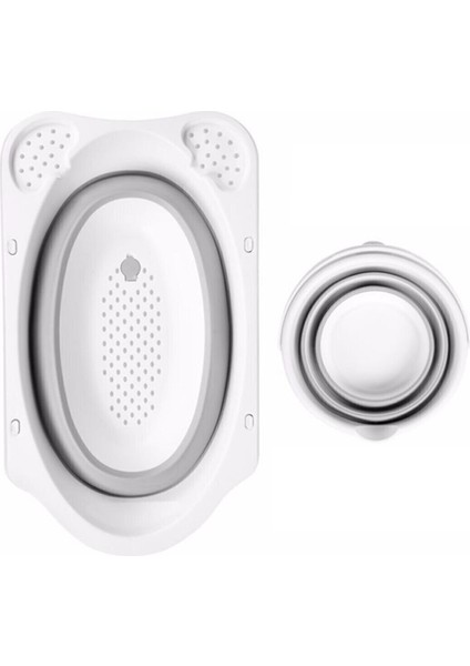 2'li Set Katlanır Bebek Banyo Seti - Katlanabilir Bebek Küveti Su Kovası Seti Gri