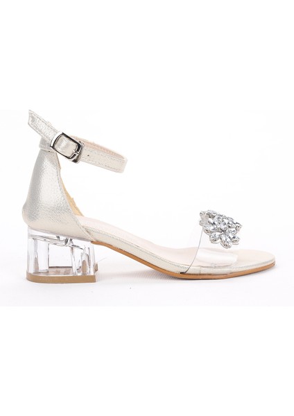 790 Taşlı Kız Çocuk 3 cm Şeffaf Topuklu Sandalet Ayakkabı fırsatları