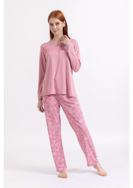 Kadın Dört Mevsim Dantel Desenli Melisa Kumaş Yuvarlak Yaka Pijama Takımı 1361 fiyatları