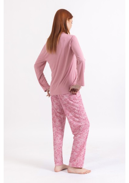 Kadın Dört Mevsim Dantel Desenli Melisa Kumaş Yuvarlak Yaka Pijama Takımı 1361 modelleri
