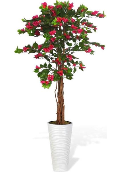 Yapay Ağaç Beyaz 57CM Kumsal Vazoda Begonvil Ağacı Fuşya Bodrum Çiçeği 180CM