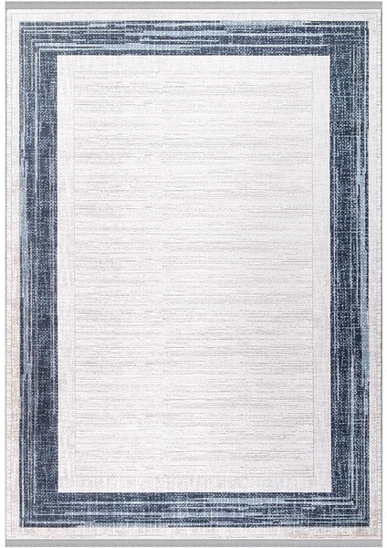 Ipek Mekik Halı Anisa Mavi Ekru Modern Saçaklı Halı