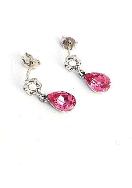 Pembe Swarovski Taşlı 925AYAR Gümüş Küpe