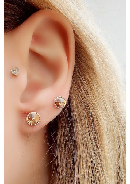 Swarovski Taşlı 925AYAR Gümüş Rose Tek Taş Küpe