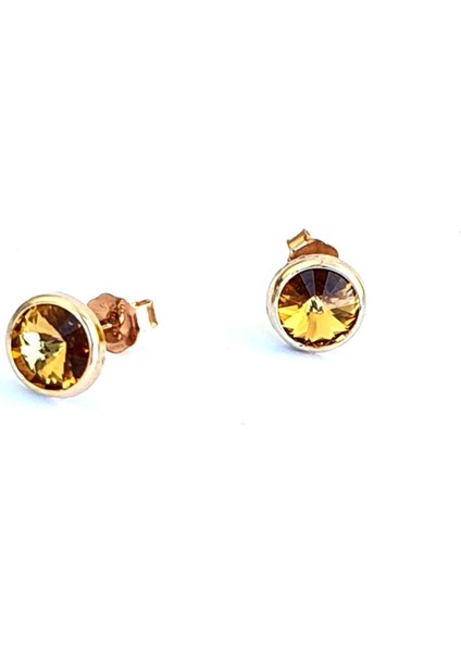 Swarovski Taşlı 925AYAR Gümüş Rose Tek Taş Küpe