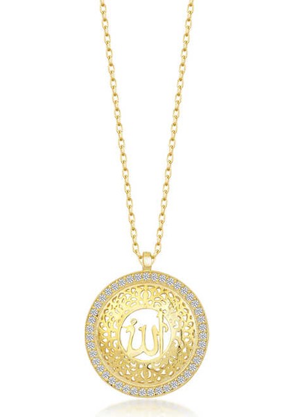 Gümüş Gold Allah Yazılı Kadın Kolye