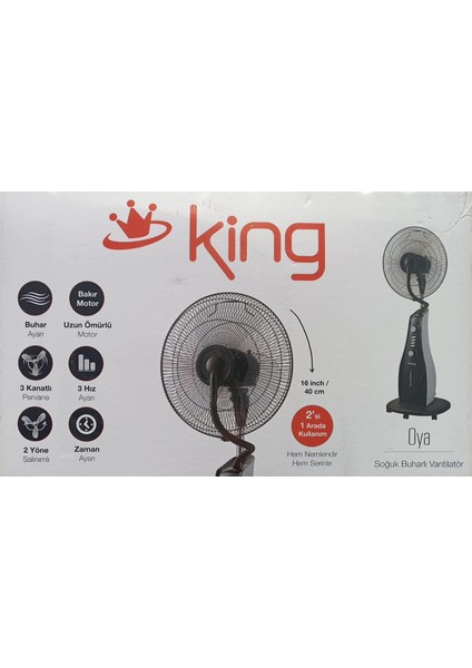 KV1816 Oya Soğuk Buharlı Vantilatör 80W 3,3lt 40 cm