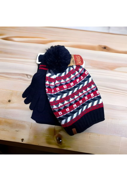 Erkek Çocuk Triko 9-15 Yaş Kitti Atkı Bere Eldiven Takımı Lacivert