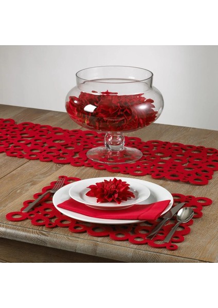 Kırmızı Runner Dekoratif Desenli Sevgililer Günü Yemek Masası Runner DKN2023KCE005
