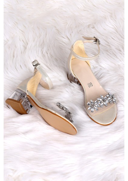 Yangu Vakko Taşlı Kız Çocuk 3 Cm Şeffaf Topuklu Sandalet Abiye Ayakkabı fiyatları