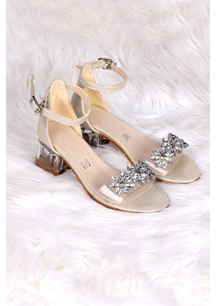 Yangu Vakko Taşlı Kız Çocuk 3 Cm Şeffaf Topuklu Sandalet Abiye Ayakkabı modelleri