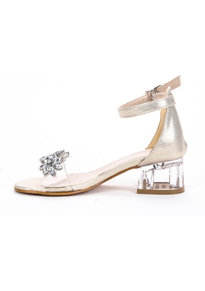 Yangu Vakko Taşlı Kız Çocuk 3 Cm Şeffaf Topuklu Sandalet Abiye Ayakkabı indirimleri