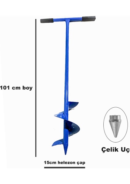 Direk Dikme Çit Dikme Toprak Burgu Aleti Sabit Kollu 15 Cm Helezon