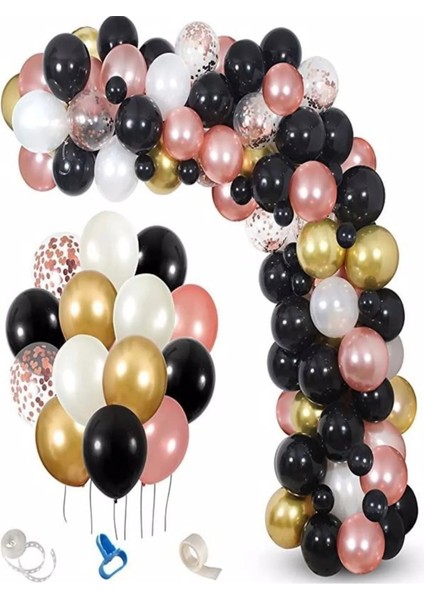 Siyah Gül Altın Balon Çelenk Seti,