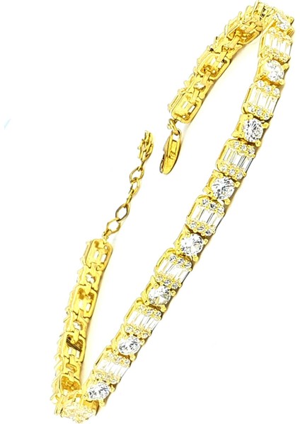 925AYAR Gümüş Üzerine Altın Kaplama Baget Zirkon Taşlı Su Yolu Bileklik