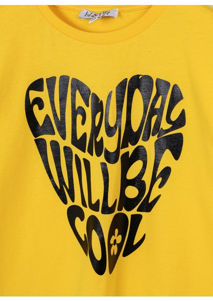 Baskili Sari Kız Çocuk T-Shirt Cool Girl-23