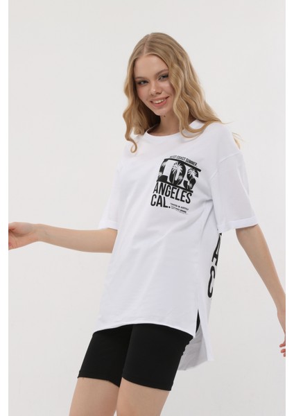 Kadın Bisiklet Yaka Dijital Baskılı Beyaz Renk T-Shir fiyatları