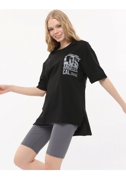 Kadın Bisiklet Yaka Dijital Baskılı Siyah Renk T-Shirt fiyatları