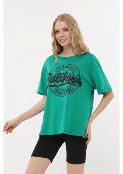 Bisiklet Yaka Dijital Baskılı Yeşil T-Shirt fiyatları