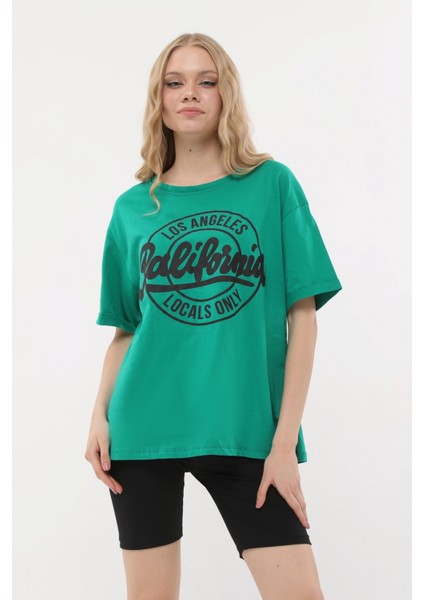 Bisiklet Yaka Dijital Baskılı Yeşil T-Shirt modelleri