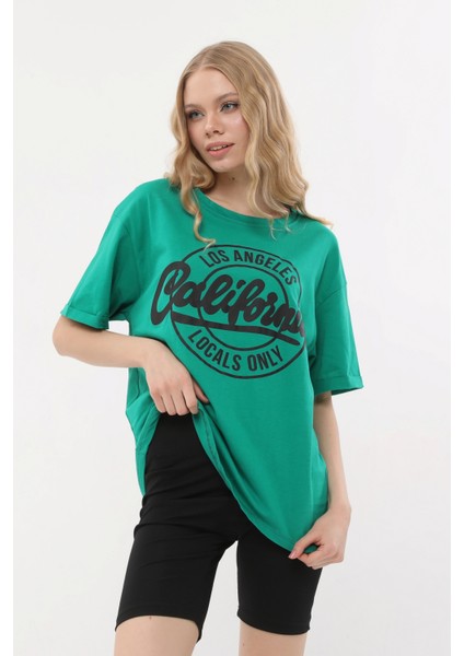Bisiklet Yaka Dijital Baskılı Yeşil T-Shirt fırsatları